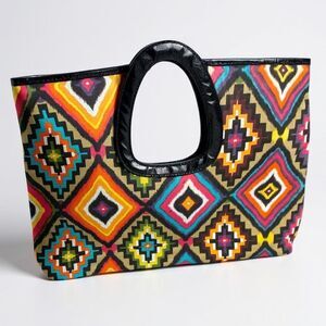 Giannini Tribal Print Tote Funky Geometric 70's Pattern Colorful Satchel